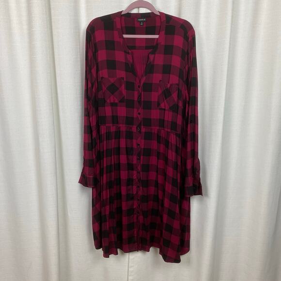 Torrid Red Plaid Button Front Shirt Dress Sz.3 - Picture 4 of 14
